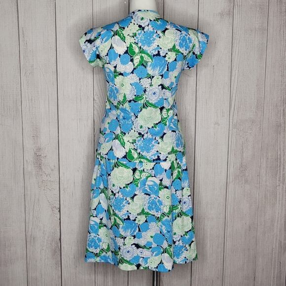 Vintage 70s Laura Mae Blue Floral Polyester Skirt Set, size 12 - Picture 3 of 9